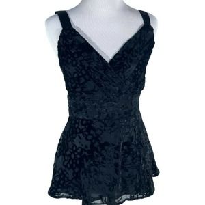 Vintage 90's X-Small MIX IT CAMISOLE Black Satin Velour Print Holiday Top